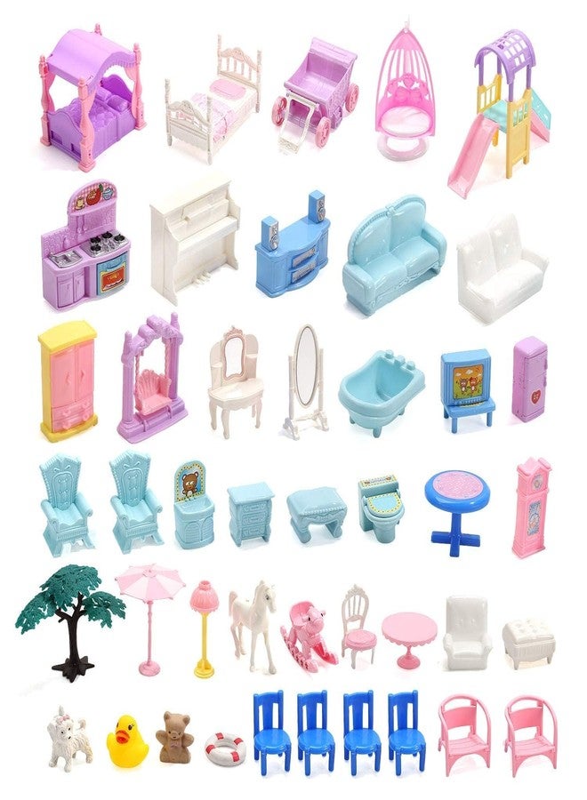 Daji 4-Story Castle Villa Dollhouse Building Toys, Playset with LED Lights, Movable Slides, Stairs, Furniture, Accessories, Dolls and Pets, Cottage Pretend Play House, DIY Creative Gift for Girls - Image 4